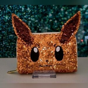 Pokémon Eevee Sequin Cosplay Zip Pouch Wallet Gold Loungefly Exclusive NWT